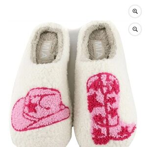 MIA Women's White Slippers with Pink Designs